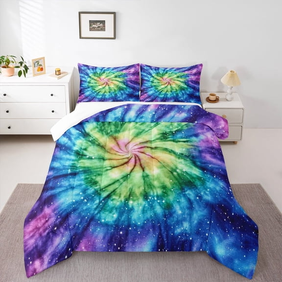 jejeloiu Watercolor Tie Dye Bedding Comforter Set,Abstract Aesthetic Desgin Twin Comforter Sets,Glitter Starry Night Bedding Set For Child,Luxury Bedroom Decor,2 Pieces