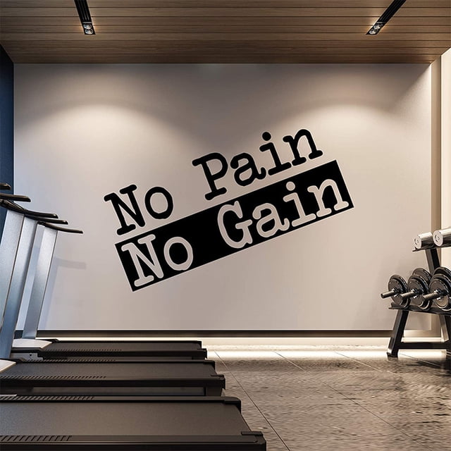 Adhesivo de pared extragrande para gimnasio, sin dolor, sin ganancia, cita inspiradora, decoración artística enorme de 56 x 120 cm, cartel de ejercicio físico (negro) JAMW Sencillez