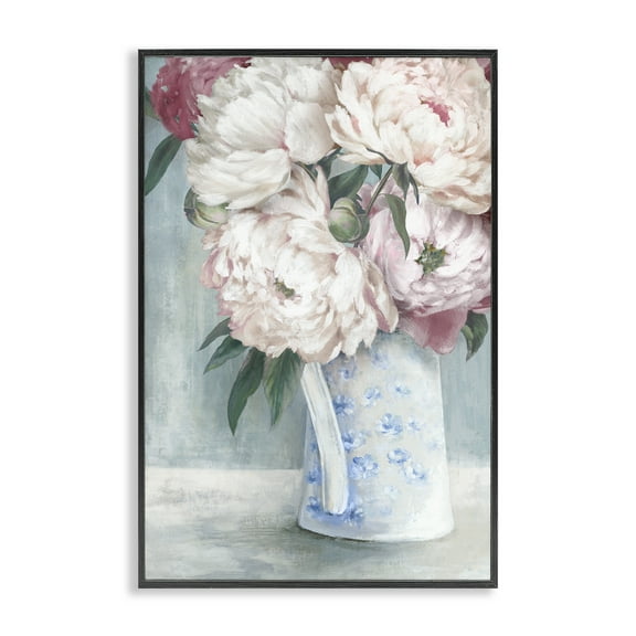 Stupell Industries Peony Blossom Vase Plants & Flowers Painting Black Framed Art Print Wall Art, 12 x 18