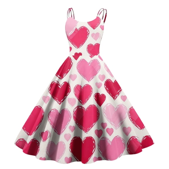 Valentines Dress for Women Spring Summer Sleeveless Love Heart Print Dresses Elegant Evening Prom Party Dress Multicolor L