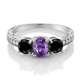 thumbnail image 2 of Gem Stone King 1.97 Ct Oval Purple Amethyst Black Diamond 925 Sterling Silver Moissanite Ring (Size 8), 2 of 4