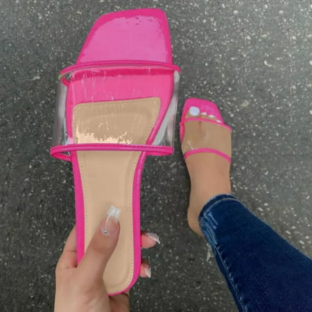 

〖Yilirongyumm〗 Hot Pink 42 Slippers For Women Transparent And Slippers Smmer Flip-Flop Casual Fashion Flat Sandals Women s Slipper