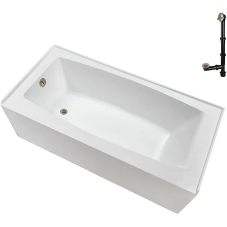 Streamline NAL-5480-PBR 60 in. x 30 in. Acrylic Left-Hand Drain Alcove Bathtub in Glossy White With External Drain in Polished Brass