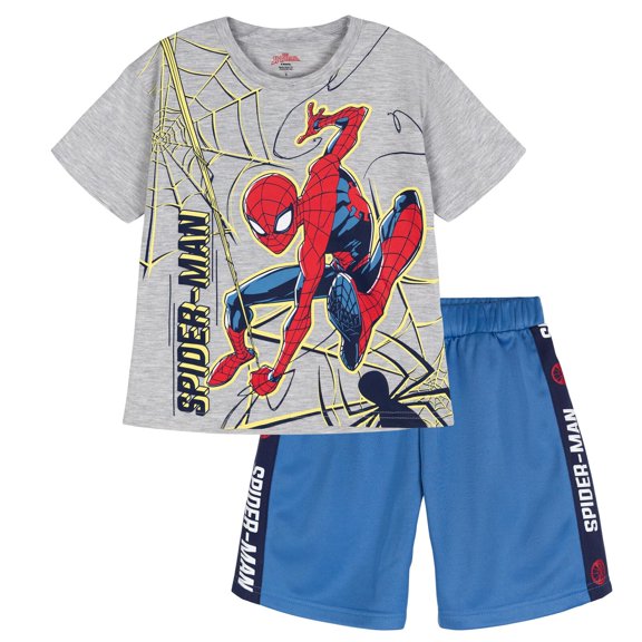 Conjunto de Remera y Shorts para Niños Marvel Spider-Man Gris y Azul Talle 6