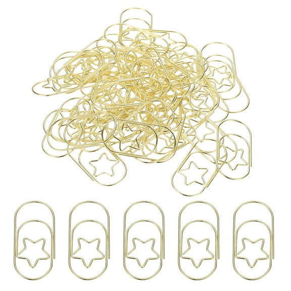 Uxcell 2'' x 1'' Large Paper Clip, 50 Pcs Metal Star Assorted Shaped Paper Clip for Office Document Organization, Gold Tone