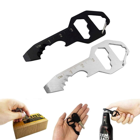2PCS Keychain Bottle Opener Multi Tool, Stainless Steel EDC Gadget, 6 Tools in 1 Universal Everyday Carry Pocket and Backpack