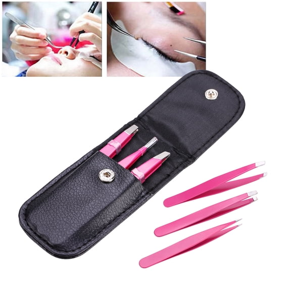 OTVIAP 3pcs/set Stainless Steel Tweezer Set Flat Tip/Point Tip/Slant Tip Eyebrow Facial Hair Removal, Stainless Steel Tweezer, Tweezer Set