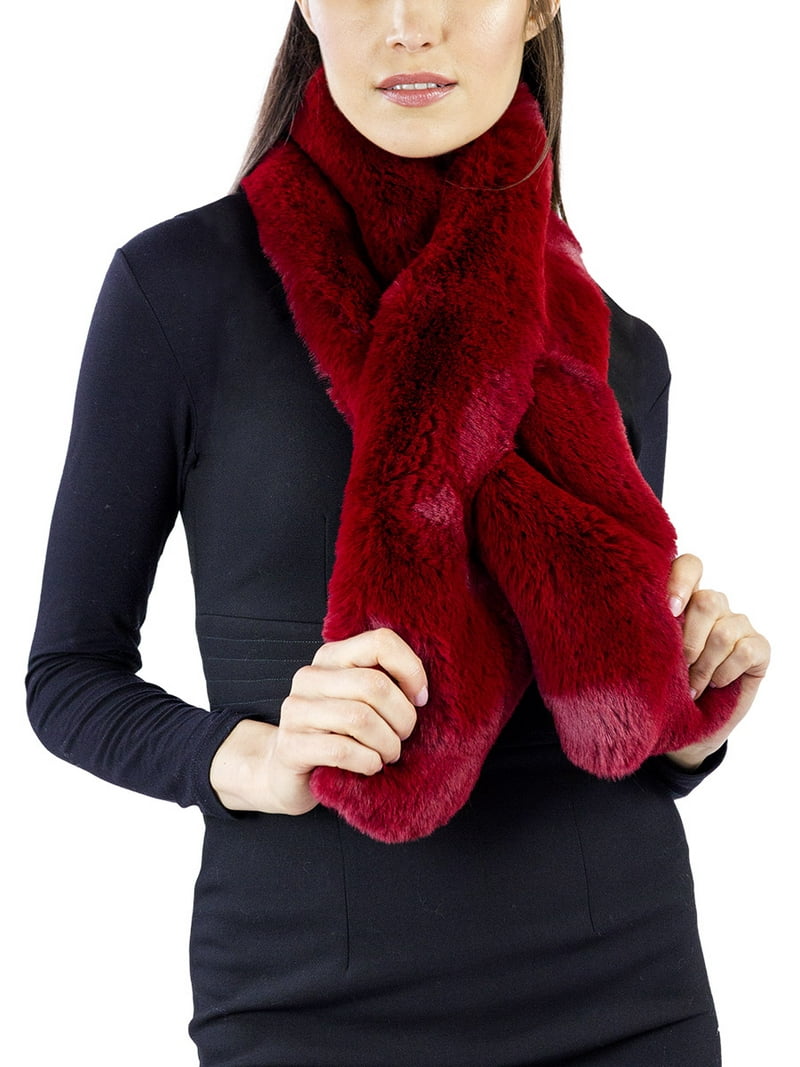 Adrienne Vittadini Women's Faux Mink Fur Pull Through Scarf