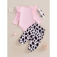 thumbnail image 5 of Baby Toddler Girl Fall Outfits 0 3 6 9 12 18 Months Cow Embroidery Long Sleeve Romper Long Pants Headband 3Pcs Clothes Set, 5 of 9
