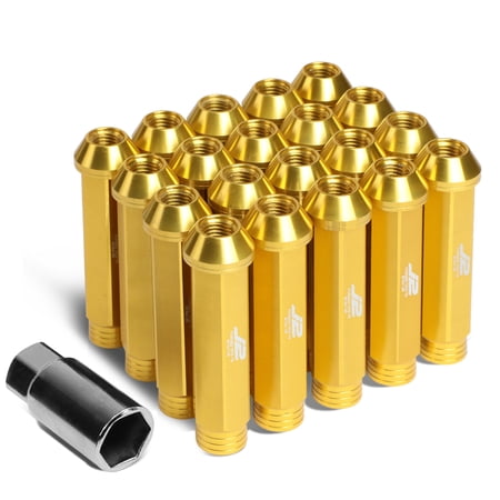 J2 Engineering LN-T7-001-15-GD J2 Engineering 7075 -T6 Forged Aluminum M12x1.5 20Pcs 90mm Height Open -End Lug Nut Set w/Adapter Key (Gold)