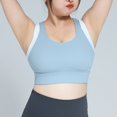 thumbnail image 3 of Front Closure Bras Women Two-Piece Sports Underwear High-Strength Bra Large Chest Pad Yoga Bras V-Neck Back-Smoothing Bra Feature Hook and Eye Closure Longline Bra Style Y-558 , Blue 4XL, 3 of 7