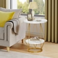 thumbnail image 2 of Dextrus Round End Tables,2-Tier Modern Gold Round Coffee Sofa Side Table with Faux Marble Top and Gold Metal Frame,Accent Table Nightstand for Living Room Bedroom, Faux Marble White & Gold, 2 of 10