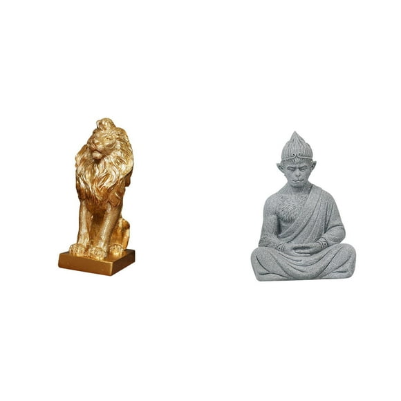 Figura de león,Estante con estatua de león para escritorio,oficina,decoración del hogar,Estatua de mono,Estatua de Buda Mono para Interiores y Exteriores Budista,Figuras en miniatura