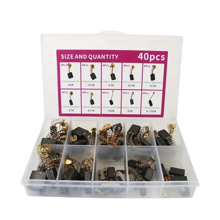 40Pcs Carbon Brushes Set With 10 Models Copper Infused Electric Motor Repair Brush for Industrial Equipment