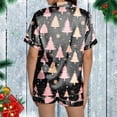 thumbnail image 4 of Christmas Pajamas For Women Snowflake Printed Silk Satin Short Sleeve Button Sleepwear Set 2Pc Pjs Set, 4 of 6