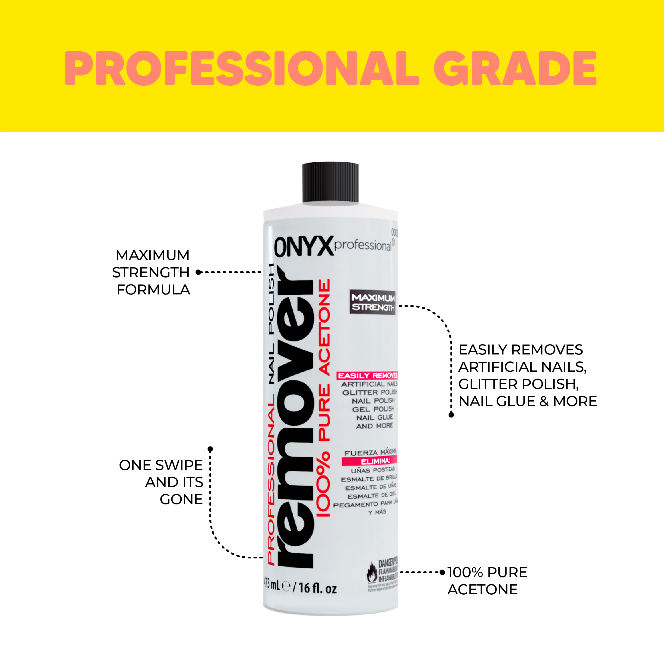 Onyx Professional 100% Pure Acetone Nail Polish Remover, 16 fl oz - image 3 of 6
