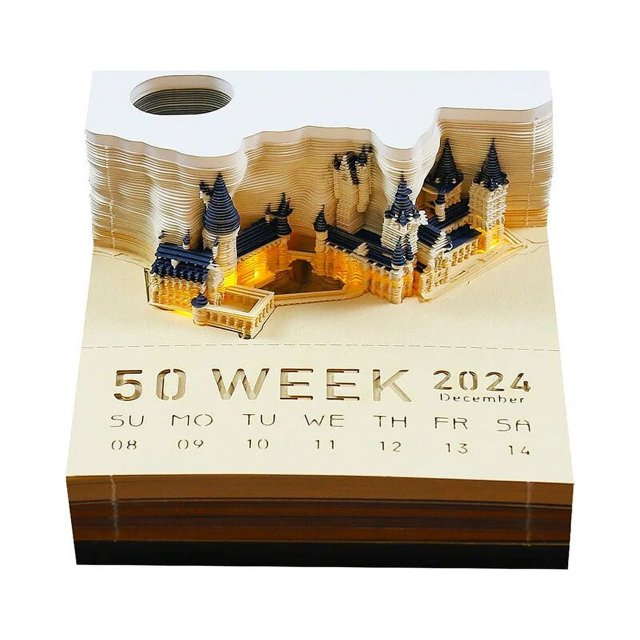 Bloque Omoshiroi Bloc de notas 3D Calendario 2024 Calendario 3D Castillo de Howarts Bloc de notas 3D notas de papel notas adhesivas regalo de Navidad