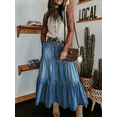 thumbnail image 5 of Rdhnmea Women Summer Denim Skirt Ruffled Hem High Waist A-Line Jeans Skirt, 5 of 9
