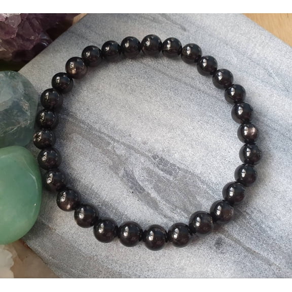 Natural Hypersthene 6mm Round Shape Smooth Cut Beads Stretchable Bracelet for Men & Women.
