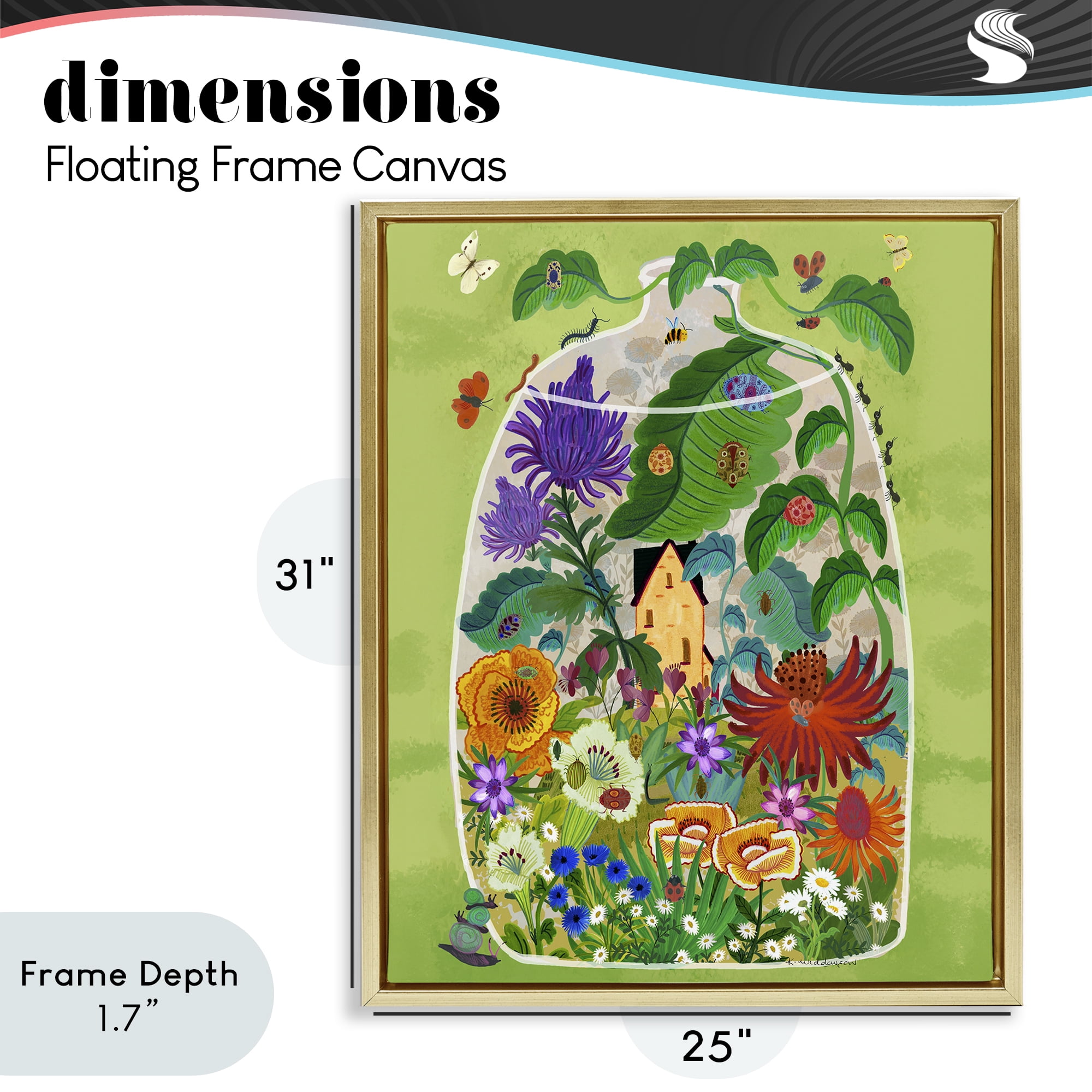 Stupell Industries Terrarium Bug Garden Gold Framed Floater Canvas Wall Art, design by Kay Widdowson