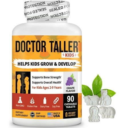 NuBest Doctor Taller for Kidz, Supports Bone Growth with Multivitamins and Multi-minerals, Grape Flavor, 90 Vegan Chewable Tablets