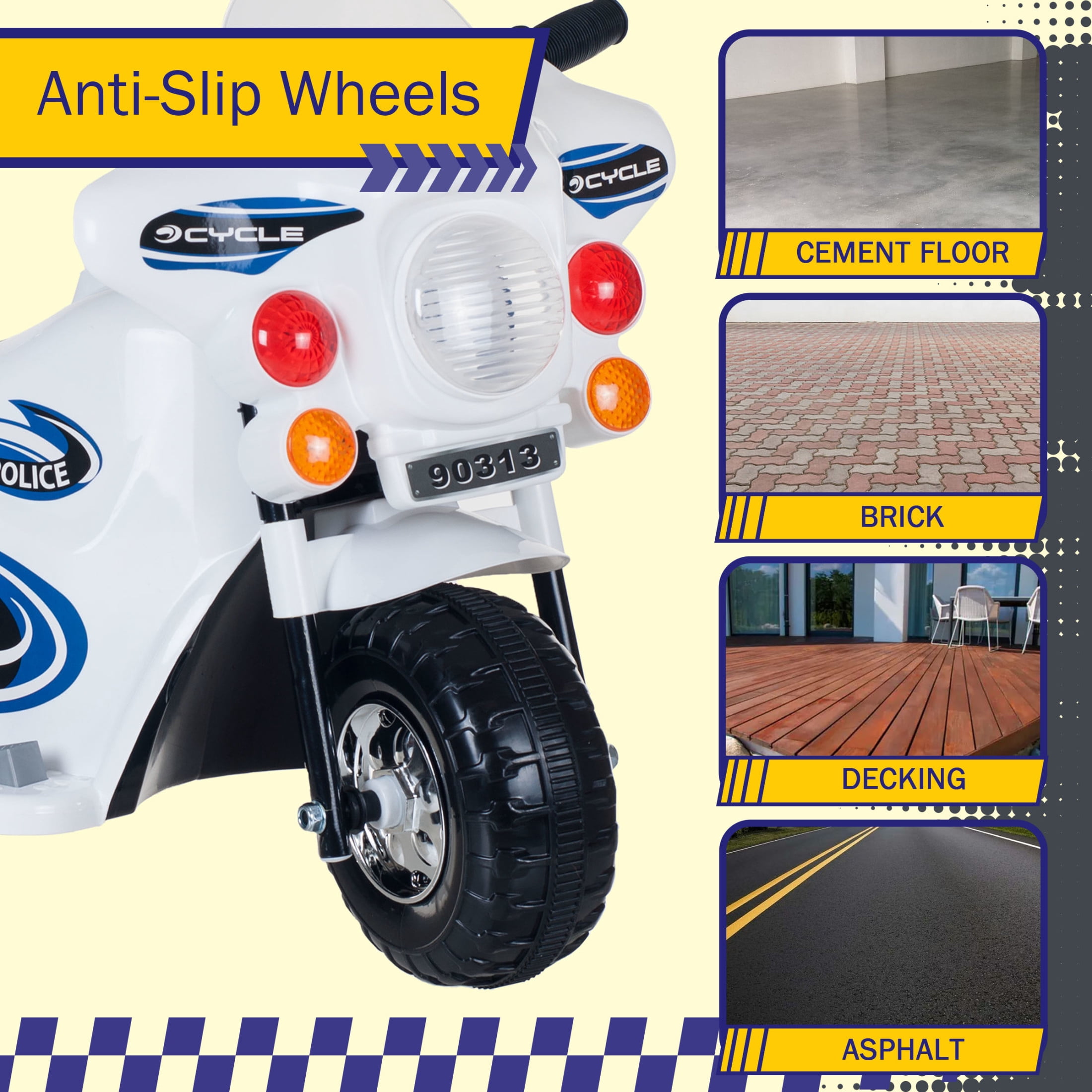 Lil' Rider 3-Wheel Kids Motorcycle with Police Decals - For Ages 3 to 6