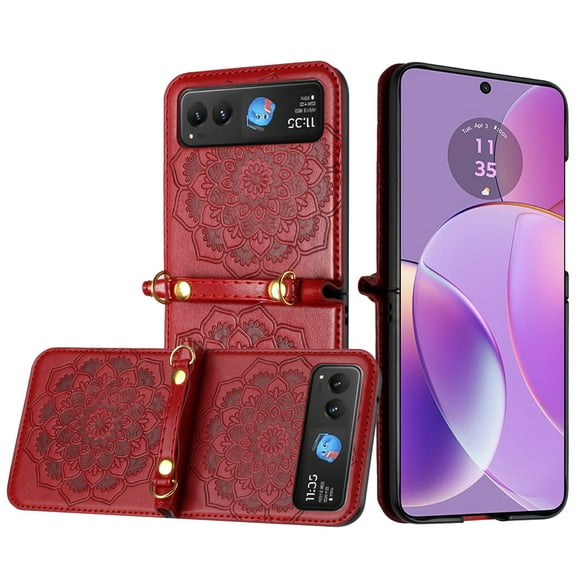 Embossed Floral Case for Motorola Razr 2024/2025 - Red