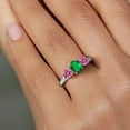 thumbnail image 4 of Gem Stone King 925 Sterling Silver 3-Stone Ring Oval Green Nano Emerald and Vivid Pink Moissanite (1.72 Cttw, Size 8), 4 of 6