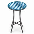 thumbnail image 2 of 14 inch Side Table, Round Iron Top End Table, Indoor Outdoor Accent Table, Blue & White Checkered Mosaic, 2 of 10