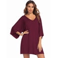 thumbnail image 6 of Ekouaer Women's Sleepshirt Deep V Neck Nightgown Batwing Nightshirt Oversized Sleepwear, 6 of 6
