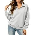 thumbnail image 2 of Womens Half Zip Pullover Sweatshirts Loose Solid Color Loose Half-ZipLong-Sleeved Turndowm Collar Tops, 2 of 7