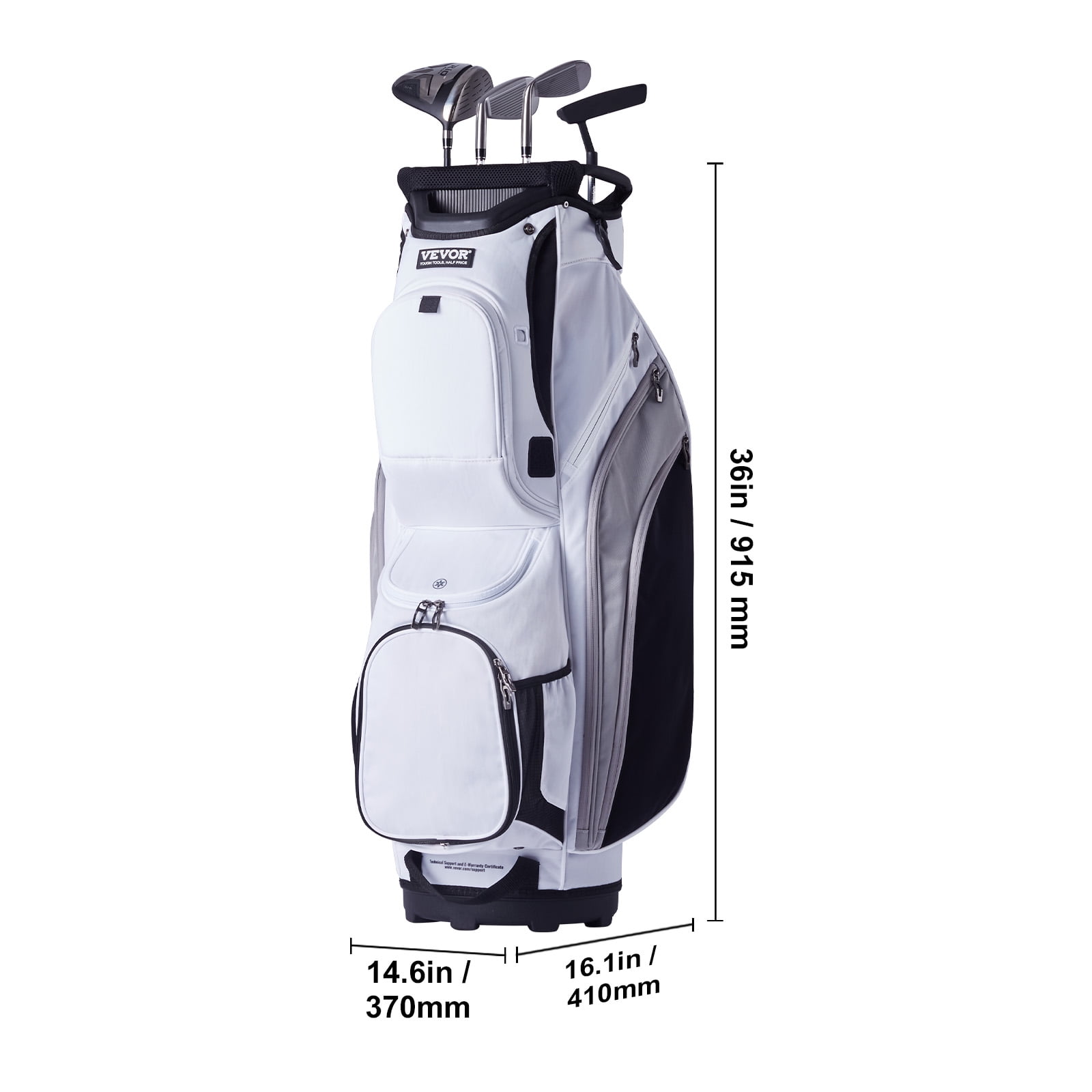 VEVOR Golf Cart Bag with 14 Way Organizer Divider Top, 36” 13 Pockets Premium Nylon Cart Bag, Durable Golf Bags with Handles & Dust Cover & Detachable Straps for Men & Women, White Color-Block