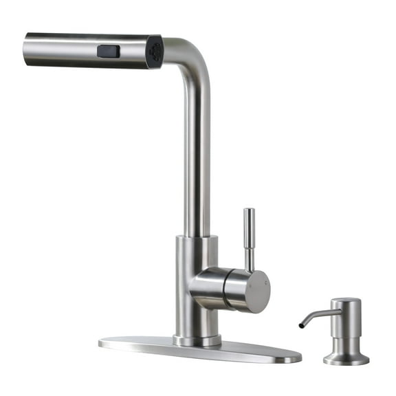 Wowow Pull Down Waterfall Kitchen Faucet with Soap Dispenser and 3-Mode Sprayer in Brushed Nickel for Kitchen Sink