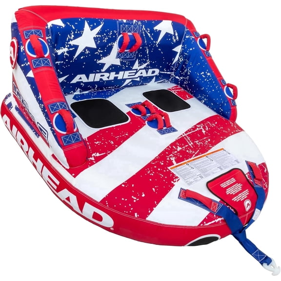 Airhead Stars & Stripes Big Mable Inflatable Heavy-Duty Nylon Covered Towable Tube, 1-2 Riders, Max Weight 240 lbs
