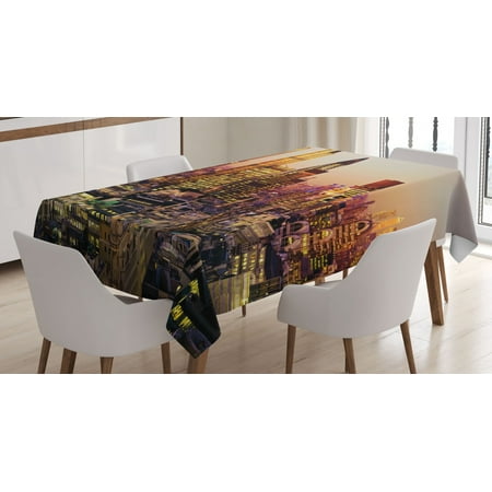 

New York Decor Tablecloth Global City Sunset with Light Reflecting on Skyscrapers Famous Town Landmark View Rectangular Table Cover for Dining Room Kitchen 60 X 90 Inches Multi by Ambesonne