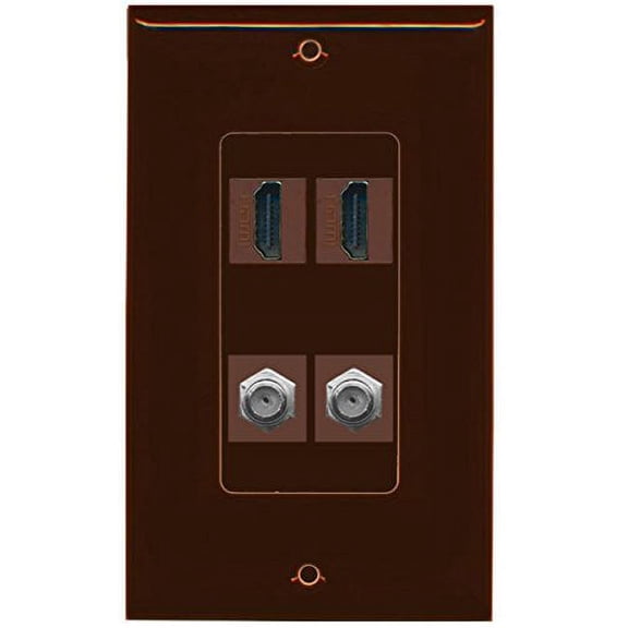 RiteAV - 2 Port HDMI 2 Port Coax Cable TV- F-Type Decorative Wall Plate - Brown
