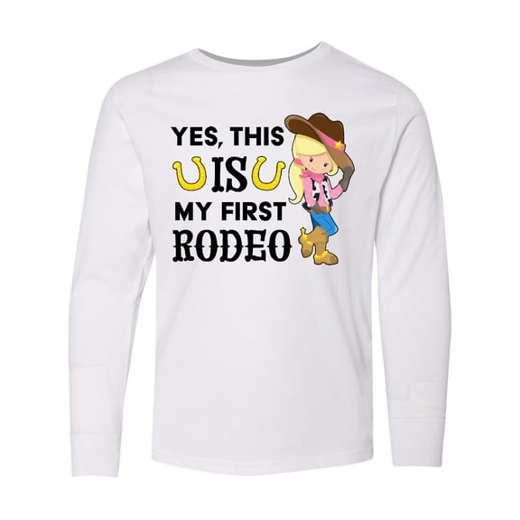 Inktastic Yes, This is My First Rodeo- Cowgirl in Hat and Boots Long Sleeve Youth T-Shirt