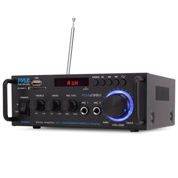 Pyle Amplificador De Potencia Estéreo Bluetooth Inalámbrico - Sistema Receptor De Audio Estéreo De Sonido De Doble Canal De 200 W Con Rca Usb Sd Mic In Radio Fm Para Entretenimiento De Cine En Casa A