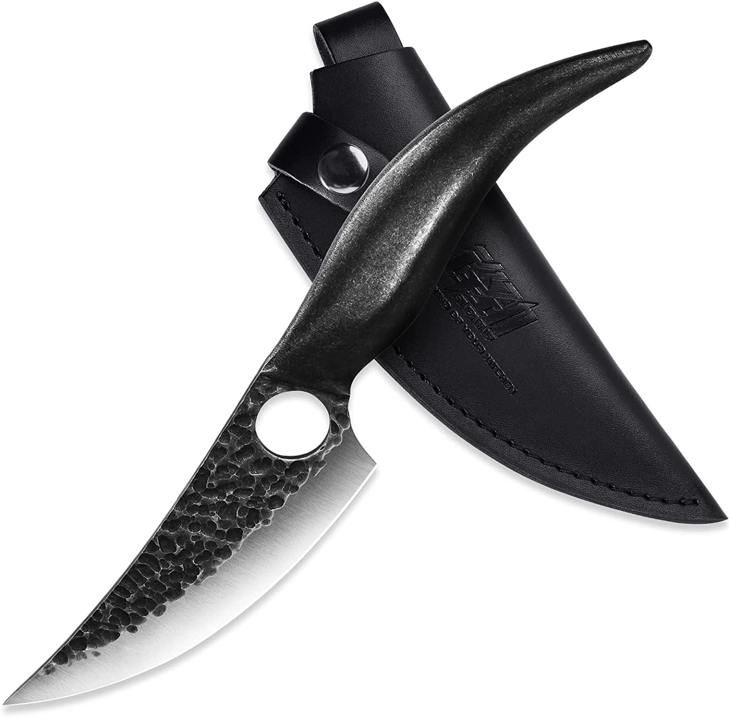 FINDKING Moon Series Boning Knife with Leather Sheath, Multipurpose Meat 5Cr15 Stainless Blade, 304 Steel Handle, for Home, Kitchen, Outdoor, Camping, BBQ, 5.8 Inch, Black - Walmart.com