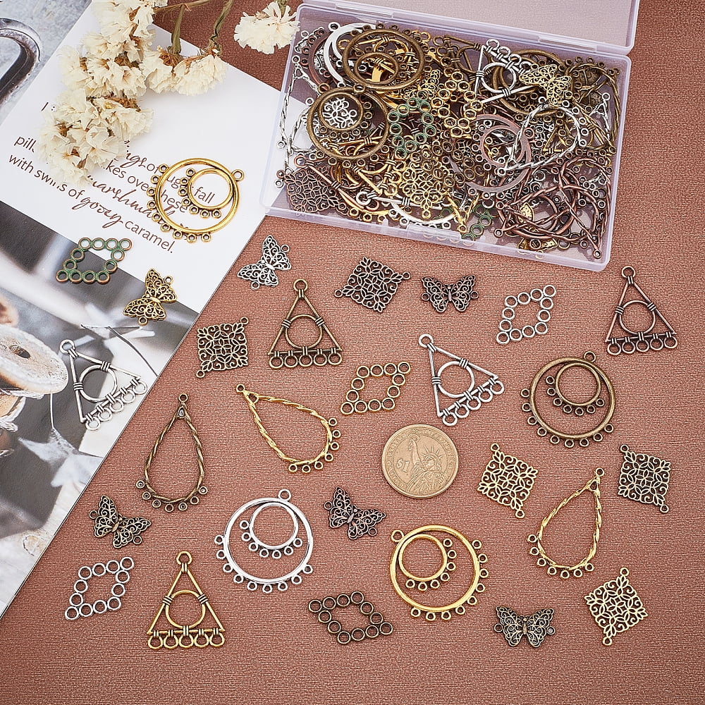 1 Set DIY Earring Kits Alloy Pendants and Links Mixed Color 37x35x1.5mm Hole: 1.2mm