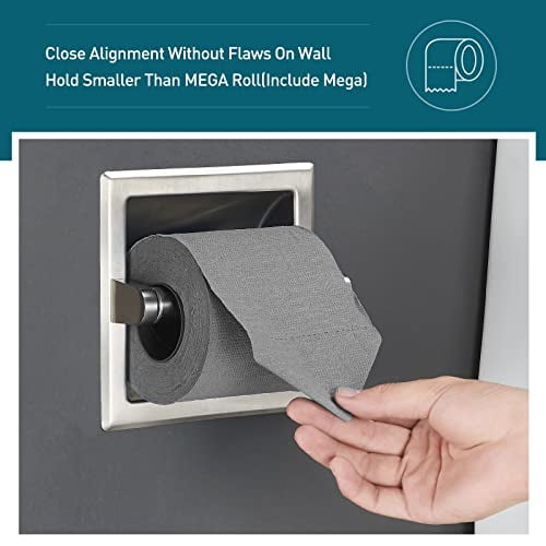 Recessed Toilet Paper Holder, In-Wall Stainless Steel Bathroom Tissue Roll Dispenser with Mounting Bracket, Brushed Nickel Finish, Commercial Grade Wall Mount Design