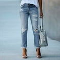 thumbnail image 2 of Vedolay Ladies Pants Plus Size Stretch Distressed Ripped Skinny Denim Jeans Pants Blue,L, 2 of 4