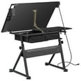 thumbnail image 6 of ZENSTYLE Drafting Table Wooden Drawing Desk Craft Station Artist W/ Stool and Charging Station Black, 6 of 8