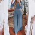 thumbnail image 2 of Womens Solid Ribbed 2 Piece Outfits ong Sleeve Crop Top with High Waist Wide Leg Pant Suits Pajamas Sets Loungewear, 2 of 7