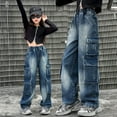 thumbnail image 5 of OSOLU Children Girls Jeans Cargo Jeggings Autumn Loose Fit Wide Leg Denim Outdoor Comfort Wear Fashion Travel Pants, 5 of 9