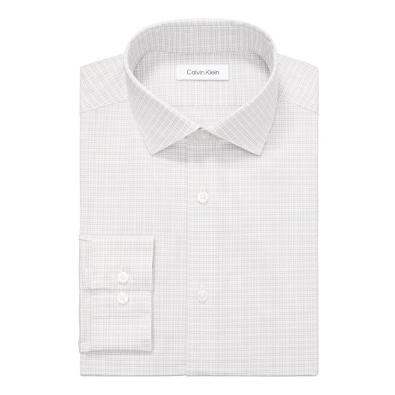 Calvin Klein Mens Slim fit Dress Shirt XL 17 in 34-35 Beige Plaid