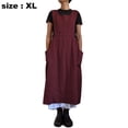 thumbnail image 2 of CUITING Robe Femme Décontractée Ample Unie à Bretelles Longues Tablier en Coton Lin avec Poches, 2 of 5