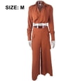 thumbnail image 2 of Monos para Mujer Elegante Manga Larga Sexy Cuello en V Casual Pantalones Largos y Anchos (Naranja), 2 of 6