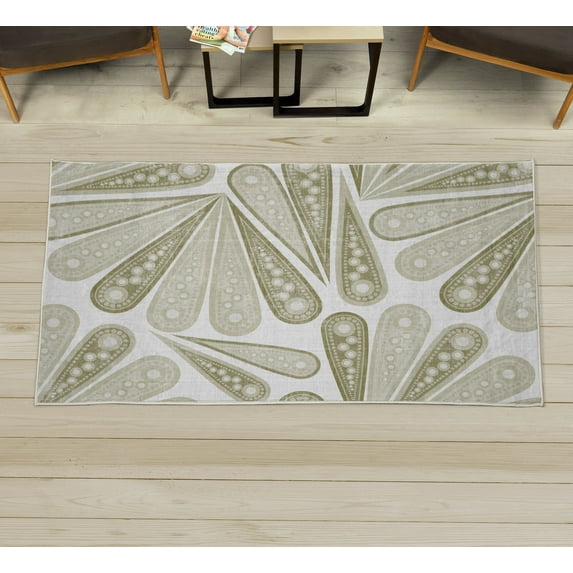 Abstract Decorative Rug, Contemporary Shapes Polka Dots Geometric Curvy Edges Dot Circles Illustration, Quality Carpet for Bedroom Dorm and Living Room, 6 Sizes, Dusk Khaki, by Ambesonne