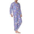 thumbnail image 6 of Salouo Butterflies And Flowers Print Button-Front Long Sleeve Pajama Set for Men, Soft 2Pjs Men's Long Sleeve Sleepwear -Large, 6 of 7